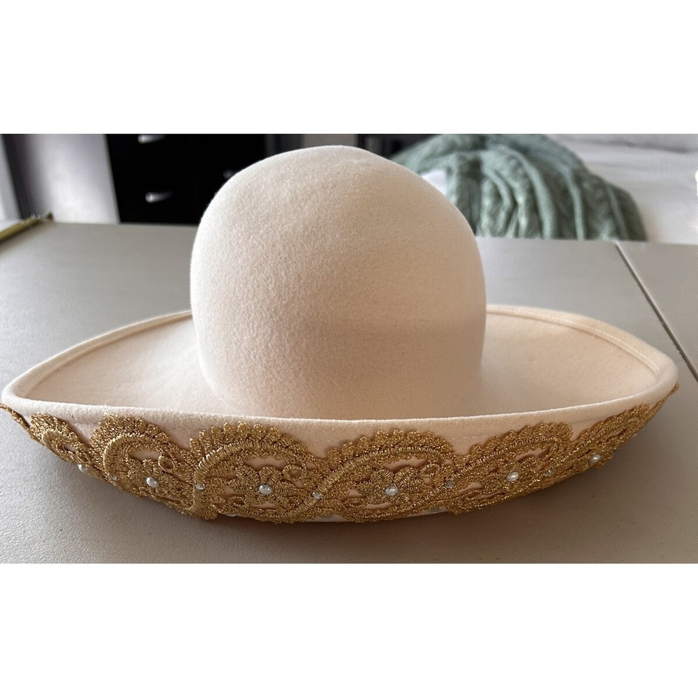 Church Brunch Hat for women Gold Embellished